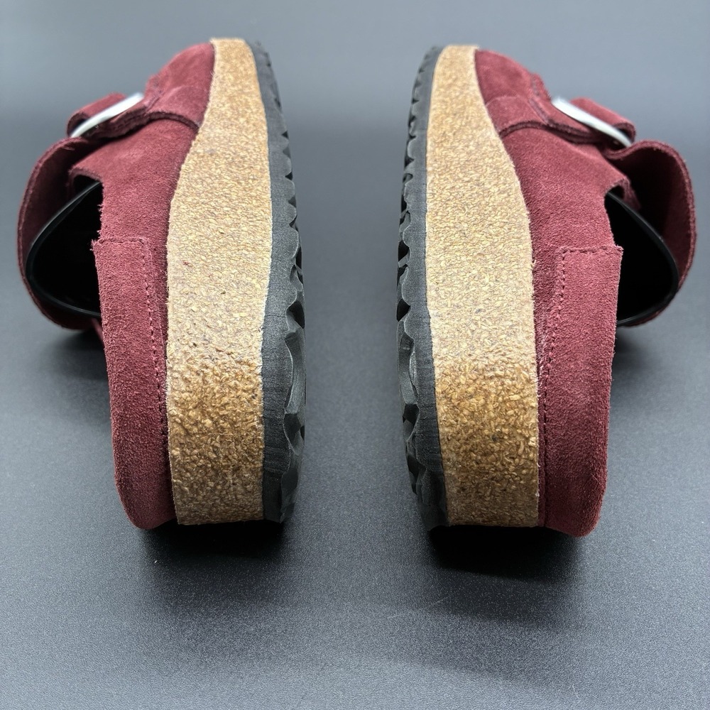 Birkenstock Buckley Shearling Suede Clog Mule Burgundy Maroon EU 37 Narrow - Picture 9 of 13